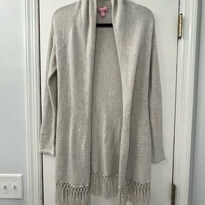 Lily Pulitzer Metallic Grey fringed cardigan. Size XS